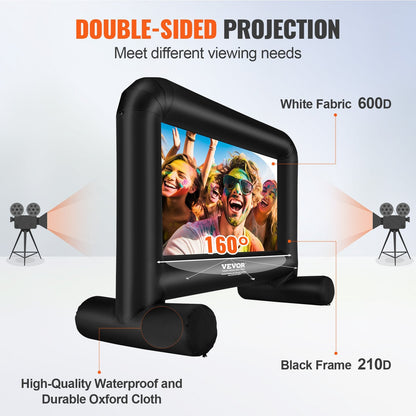 VEVOR Inflatable Movie Screen, 14 FT  168inch Inflatable Projector Screen For Outside With Blower And Carrying Bag, Front Rear Projection, Oxford Fabric Blow Up Screen For Outdoor Parties Backyard Mov