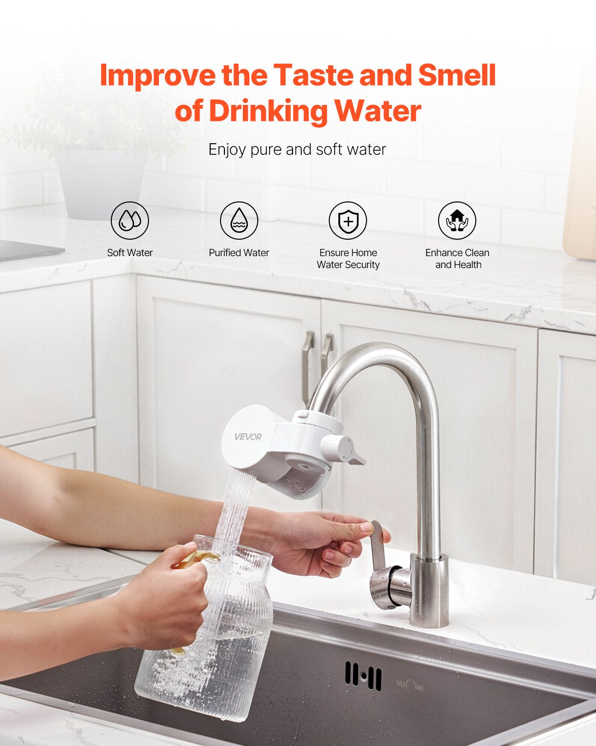 Faucet Mount Water Filter Sink Water Purifier For Kitchen Horizontal White
