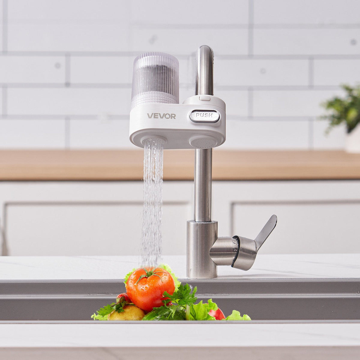 Faucet Mount Water Filter Sink Water Purifier For Kitchen Vertical White