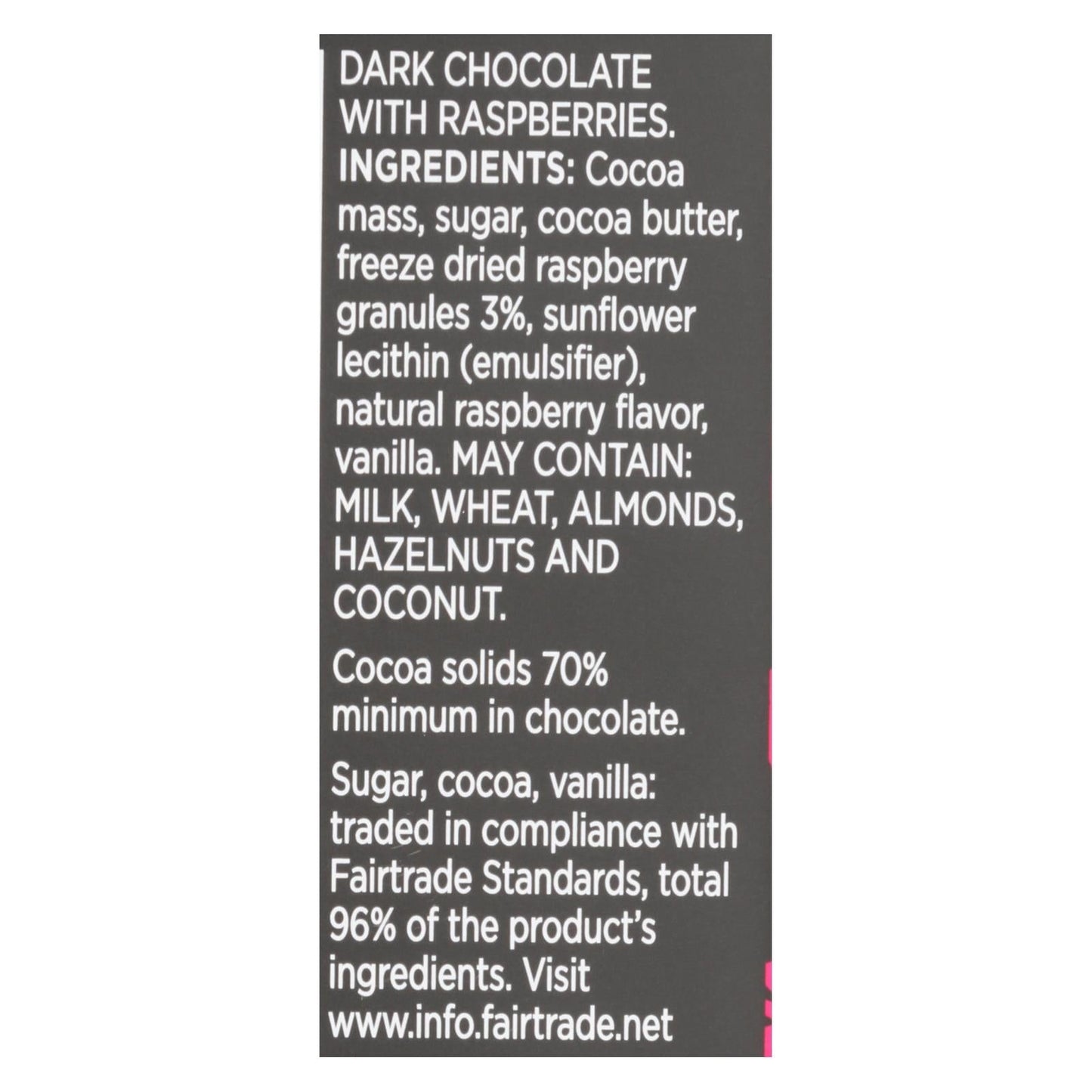 Divine Dark Chocolate Bar with Tart Raspberries - Case of 12 - 3 oz.