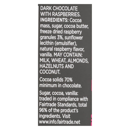 Divine Dark Chocolate Bar with Tart Raspberries - Case of 12 - 3 oz.