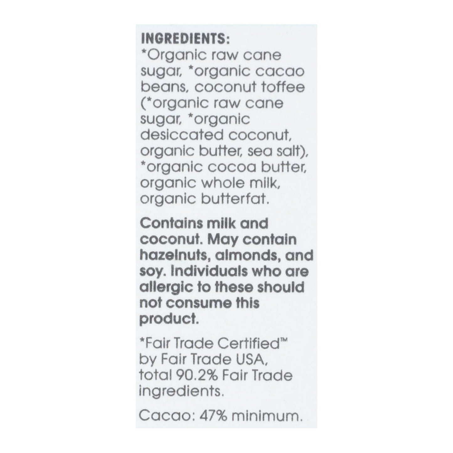 Alter Eco Americas Organic Dark Coconut Toffee Chocolate Bar (2.82 Oz, Pack of 12)