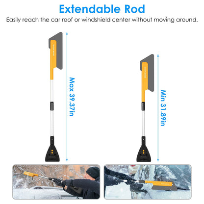 3 in 1 Extendable Snow Brush Ice Scraper and Snow Shovel with LED Lights USB Rechargeable Car Snow Removal Tool
