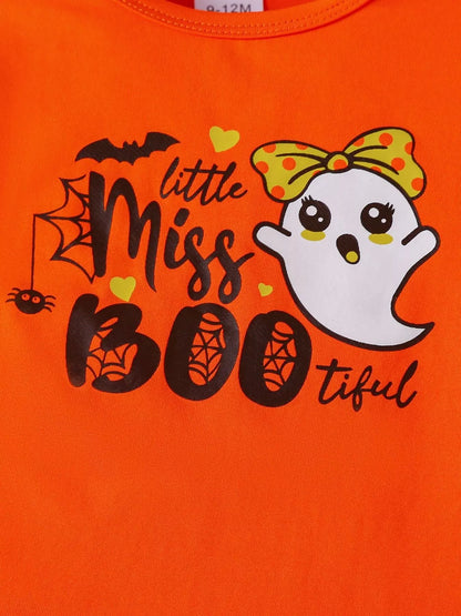 Children's Halloween Graphic Top and Pants 3-Piece Set with Headband