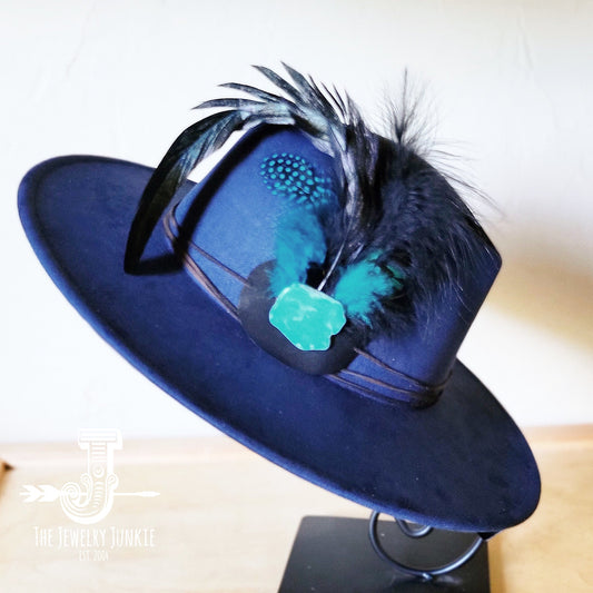 **Boho Western Felt Hat w/ Choice of Hatband- Navy 990a