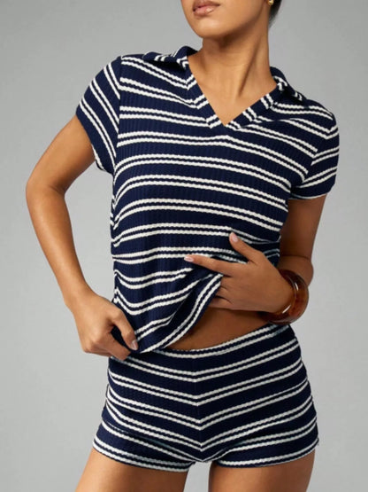 Striped Knit Short Sleeve Top & Shorts Set