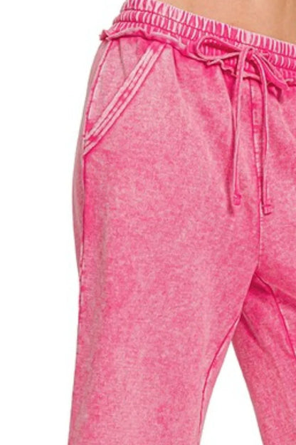 Zenana Washed French Terry Palazzo With Pockets