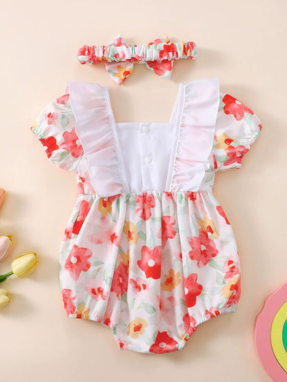 Children's Floral Print Bodysuit & Headband Set