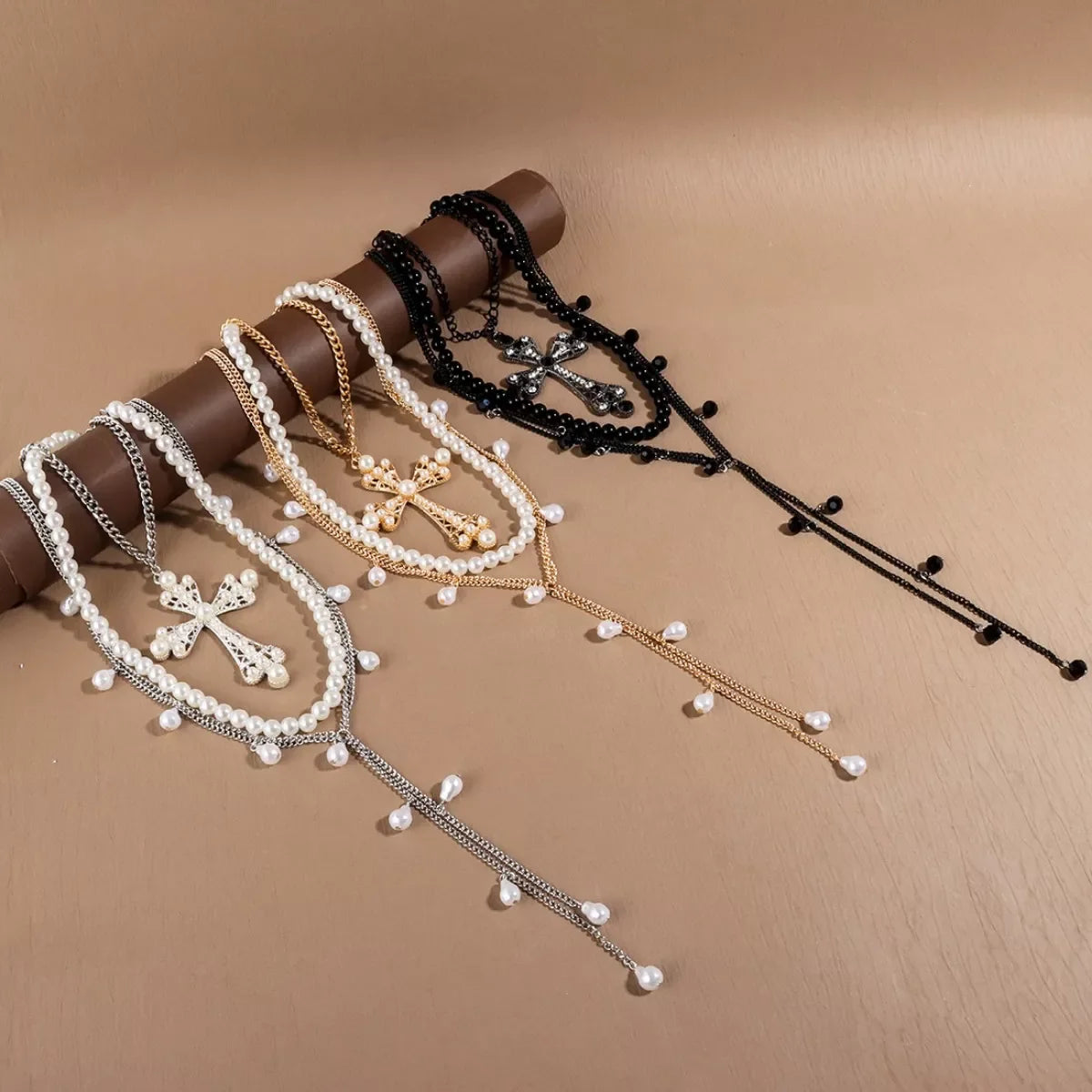 Pearl Cross Pendant Necklace 3 Piece Set