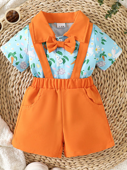 Children's Bunny Print Bodysuit & Suspender Shorts Set
