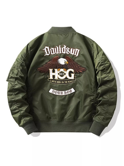 Men's Plus Size Embroidered Zip Up Bomber Jacket