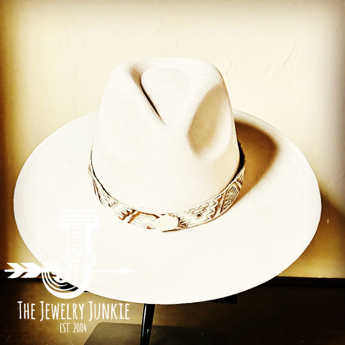 **Gold Aztec Embossed Leather Hat Band Only w/white Turq Slab 952a