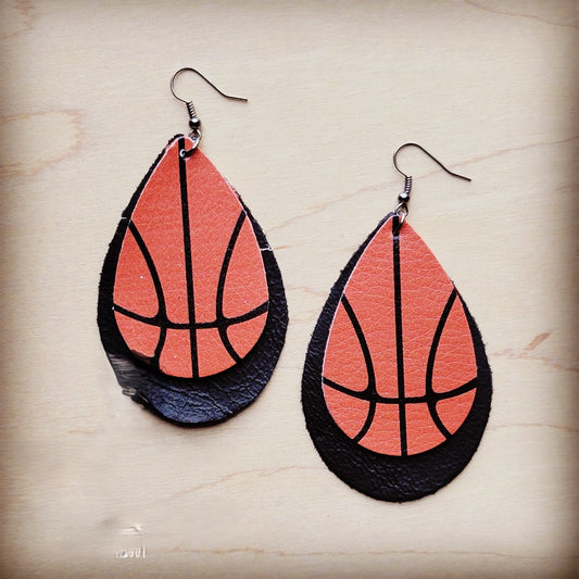 **Leather Basketball Teardrop Earring 207z