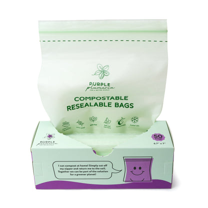 Compostable Resealable Bags. Eco-Friendly & Durable. Snack, Sandwich, Quart & Gallon Sizes