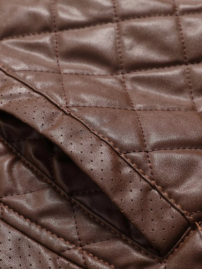 Men's Plus Size Quilted Faux Leather Bomber Jacket