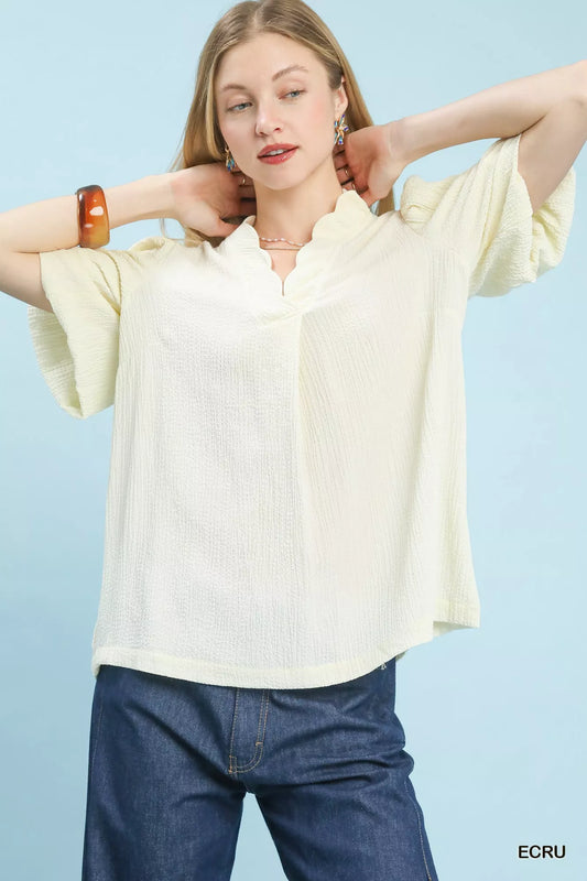 Umgee Seersucker Puff Sleeve Blouse