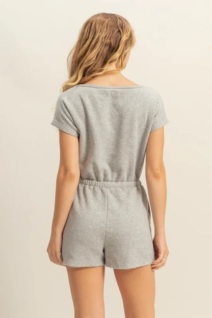 HYFVE Round Neck Short Sleeve Drawstring Waist Romper