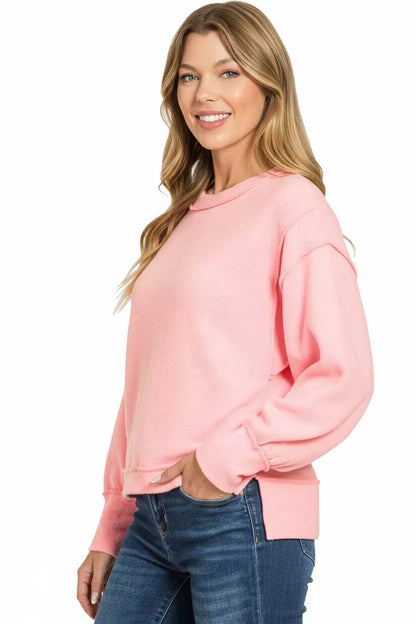 Zenana Brushed Melange Hacci Oversized Pullover