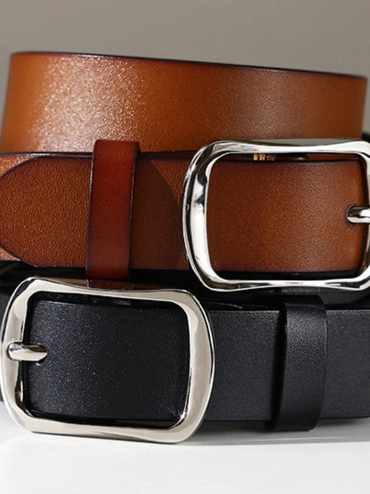Classic Square Buckle Leather Belt