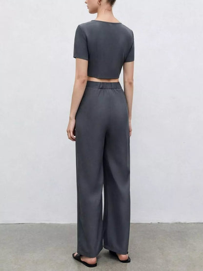 Square Neck Crop Top & Wide Leg Pants Set