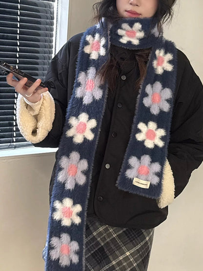 Floral Fuzzy Knit Scarf
