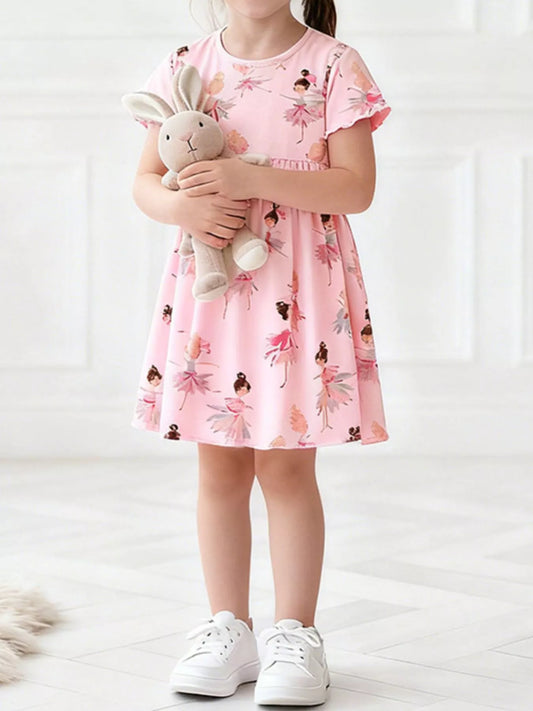 Children's Ballerina Print Short Sleeve Dress
