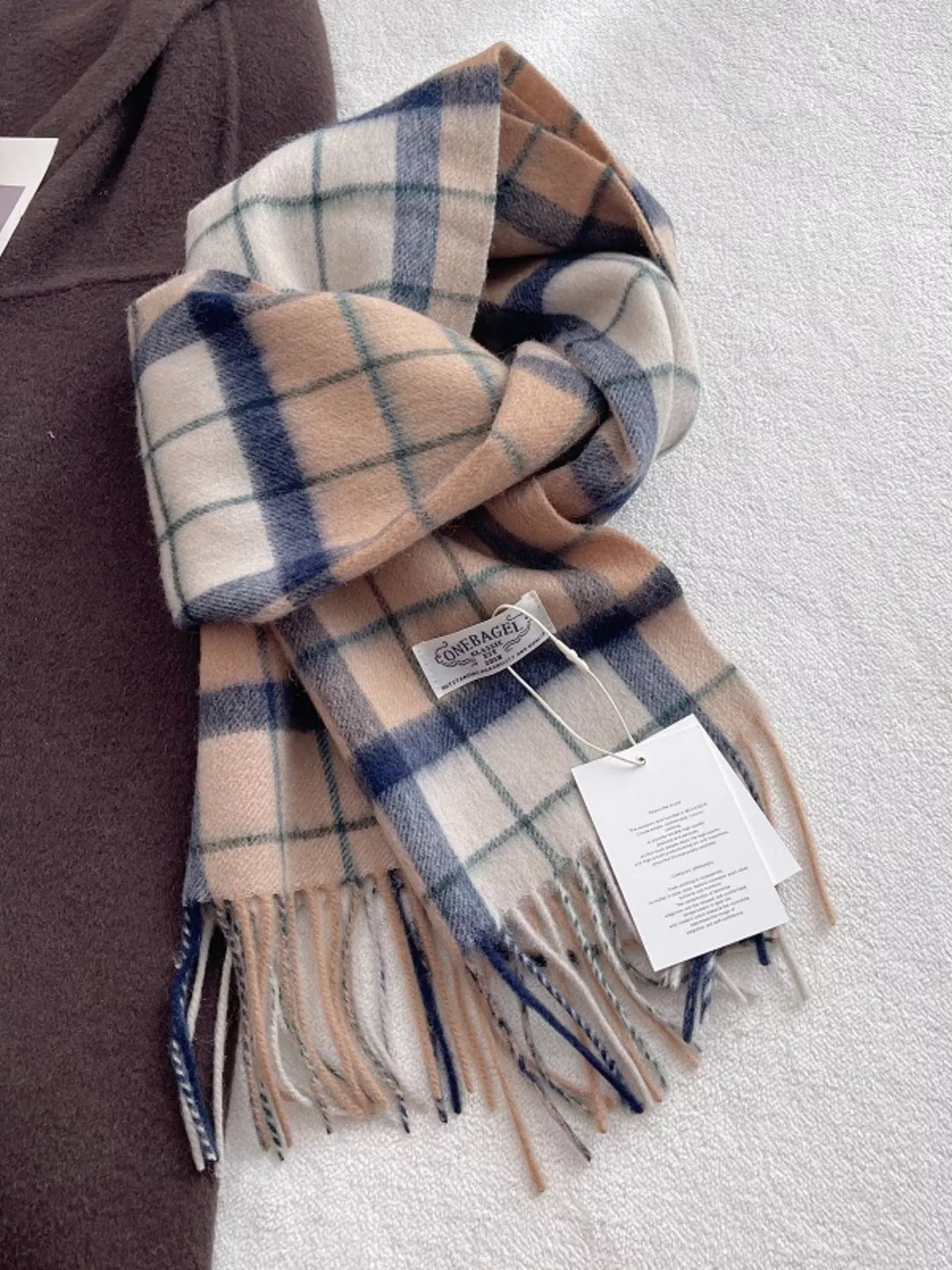 100% Wool Plaid Fringe Scarf
