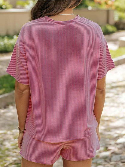 Full Size Ribbed Short Sleeve Top and Shorts Two-Piece Set Plus Size