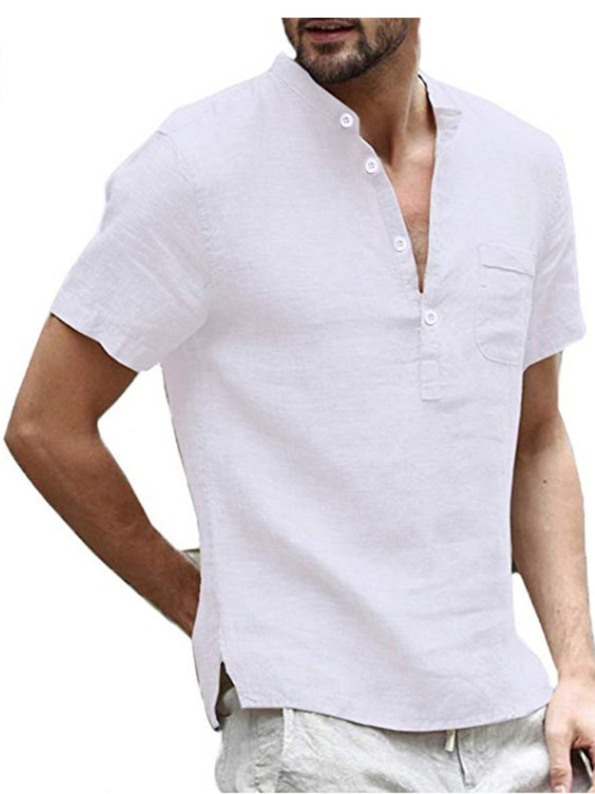 Men's Full Size Casual Solid Color Button Detail Shirt Plus Size