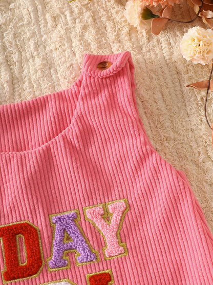 Children's Plaid Hem Corduroy Sleeveless Dress