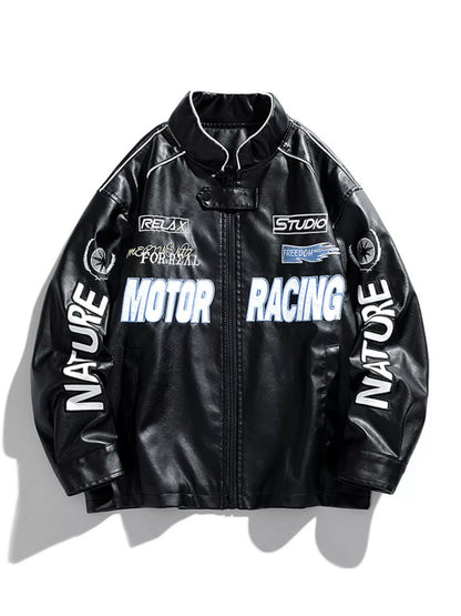 Men's Plus Size Motor Racing Leather Jacket