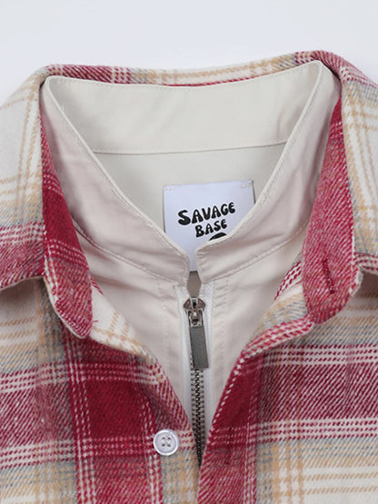 Men's Plaid Button Up Long Sleeve Jacket