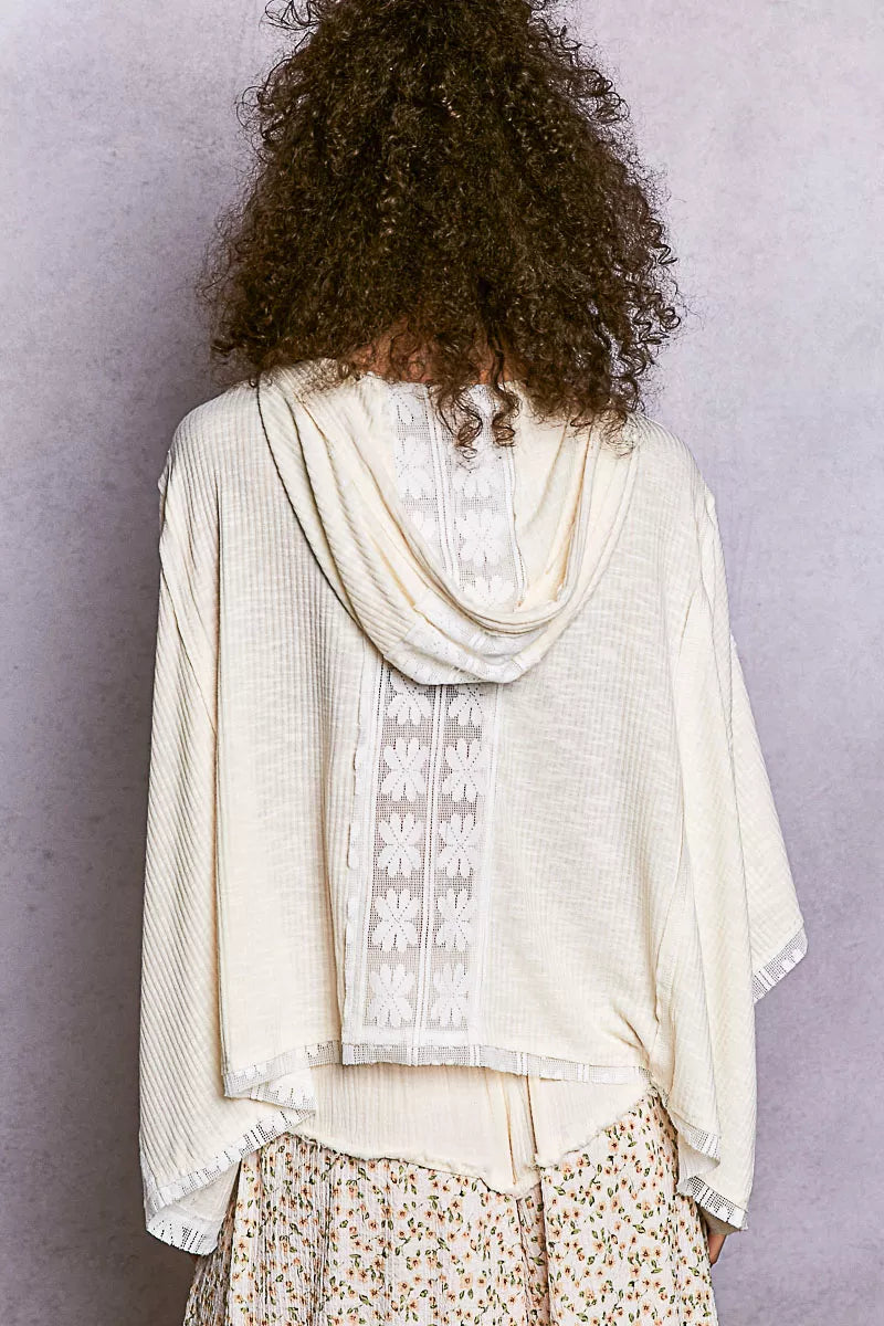 POL Short Sleeve Hoodie Top with Lace Detail