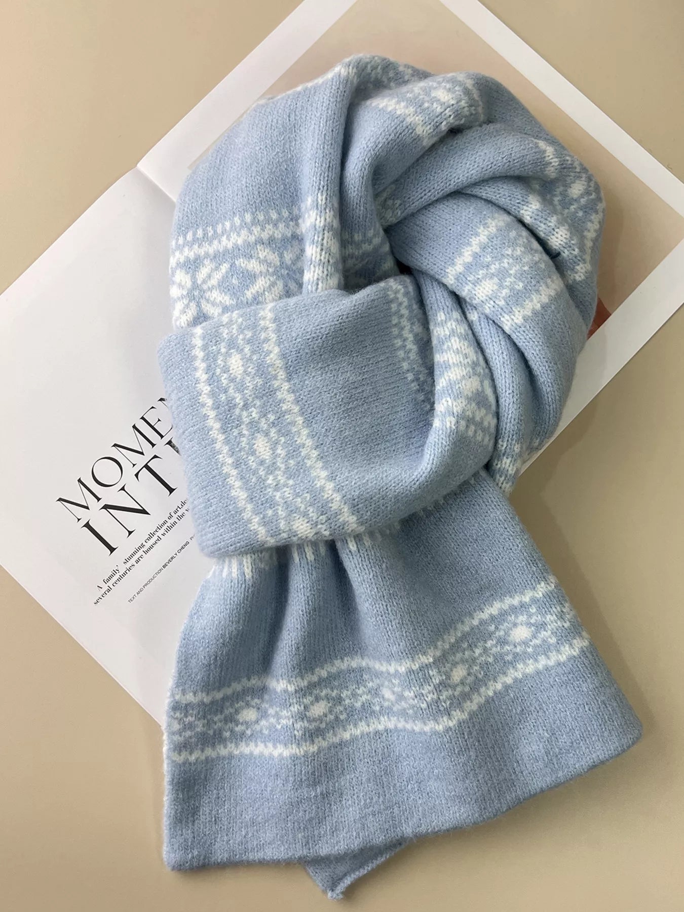Winter Snowflake Pattern Knitted Scarf