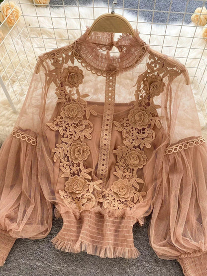 Floral Lace Blouse & Cami Set