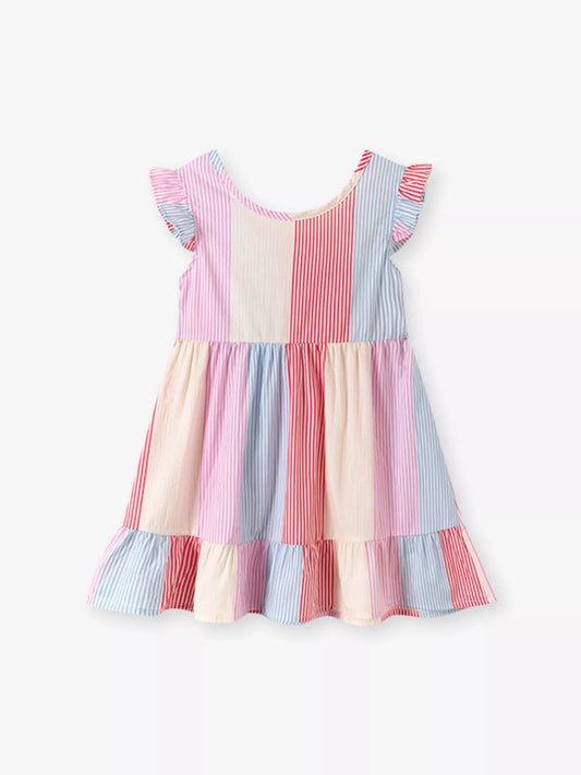 Children's Striped Ruffle Sleeve Casual Dress