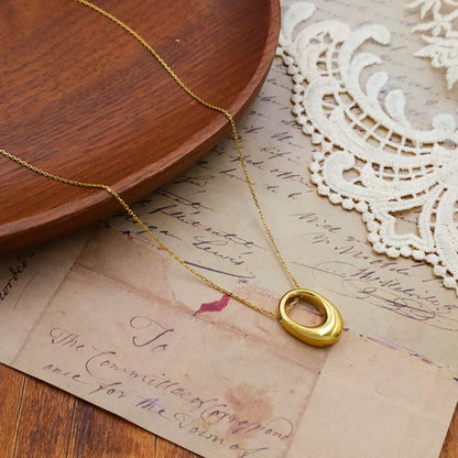 18K Gold-Plated Oval Pendant Necklace