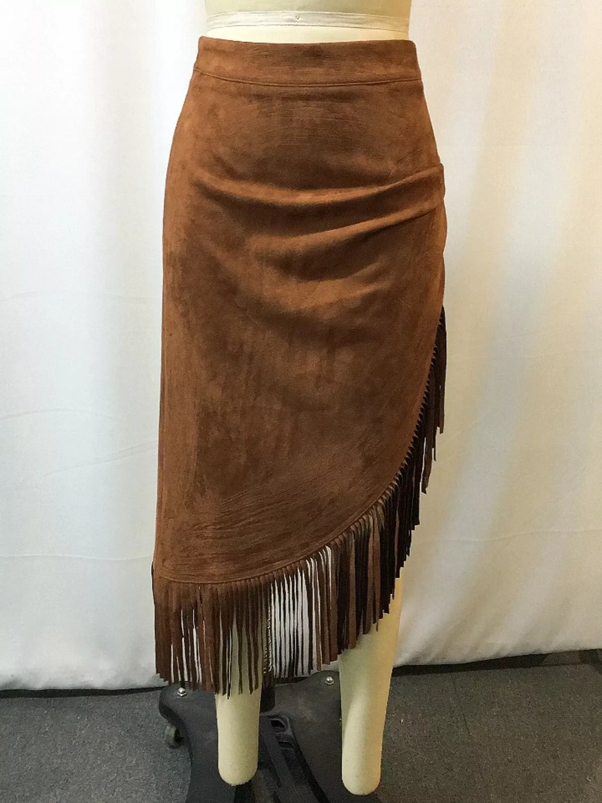 Full Size Suede Fringe Asymmetric Skirt Plus Size
