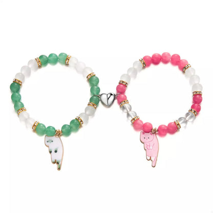 2 Piece Beaded Cat Charm Bracelet