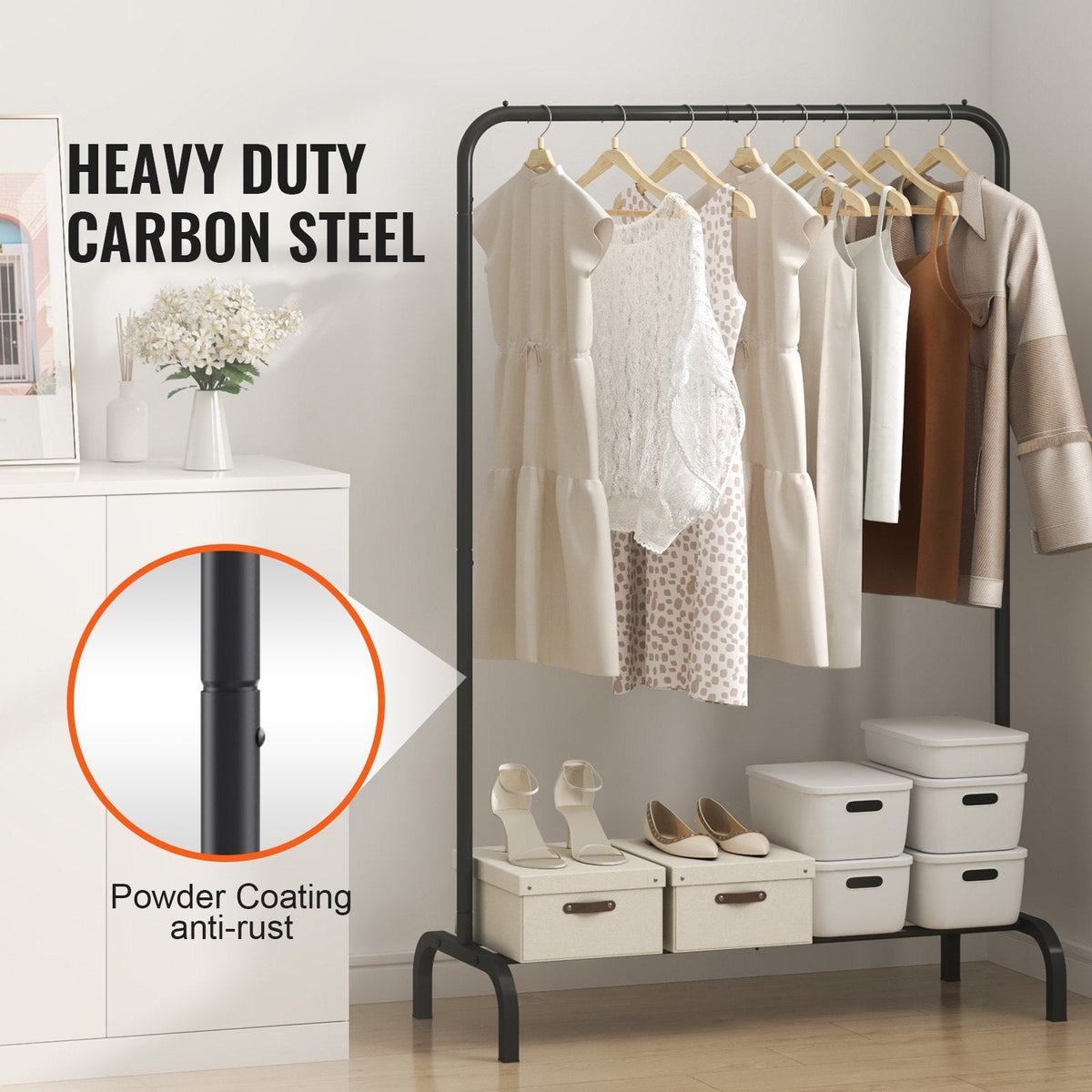 VEVOR Clothes Rack, Heavy Duty Clothing Garment Rack With Hanging Rod And Bottom Storage Area, Clothing Rack For Bedroom Guest Room