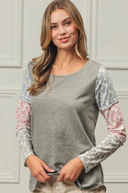 BiBi French Terry with Paisley Triblend Color Block
