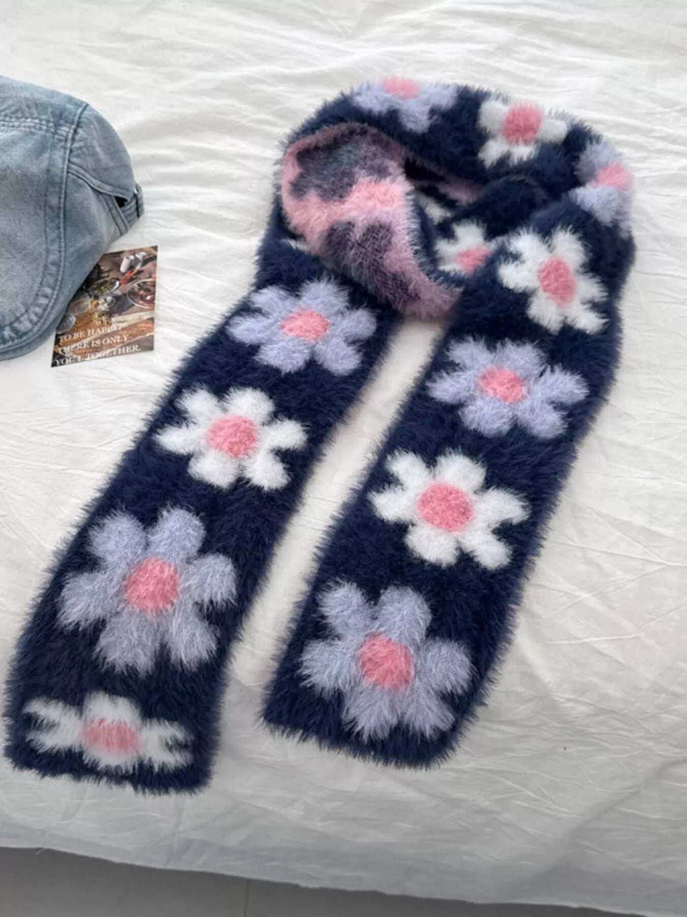 Floral Fuzzy Knit Scarf