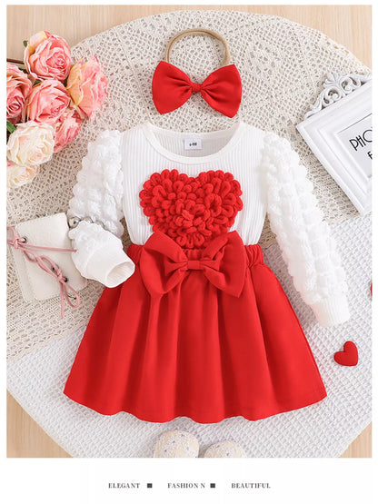 Children's Heart Bowknot Decor Dress with Headband