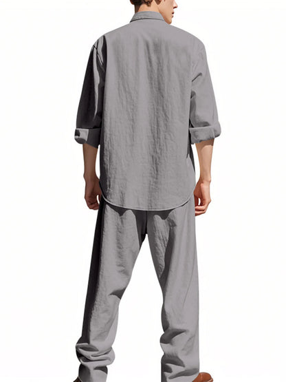 Men's Full Size Button Up Shirt and Pants Set Plus Size