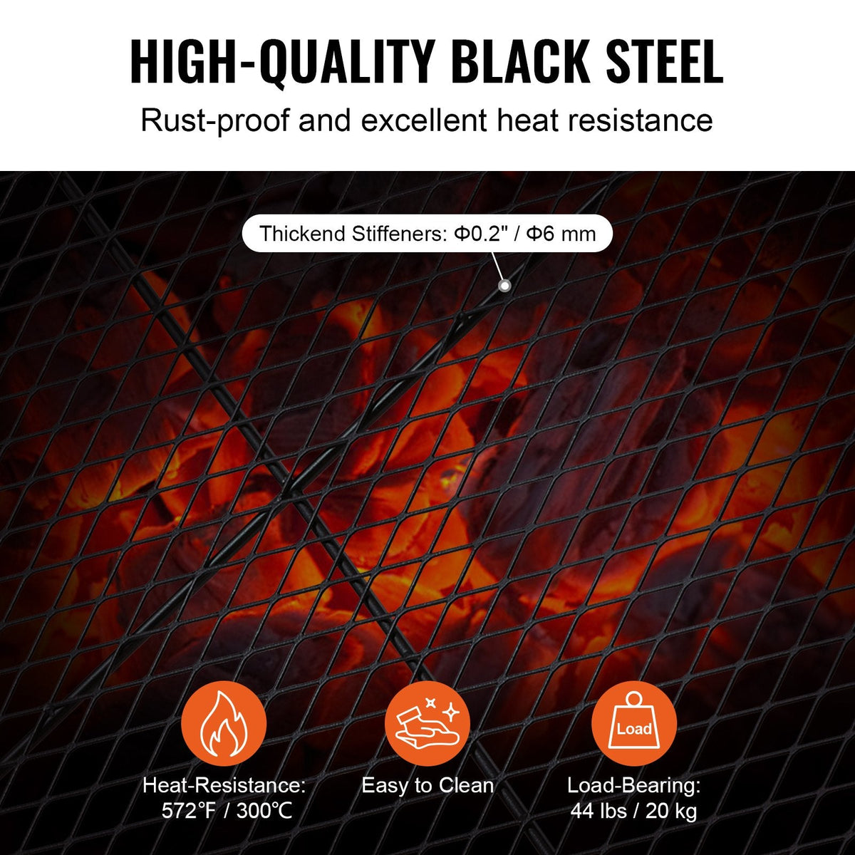 VEVOR X-Marks Fire Pit Grill Grate, Rectangle Cooking Grate, Heavy Duty Steel Campfire BBQ Grill Grid With Handle & Support X Wire, Portable Camping Cookware For Outside Party Gathering, 44 Inch Black