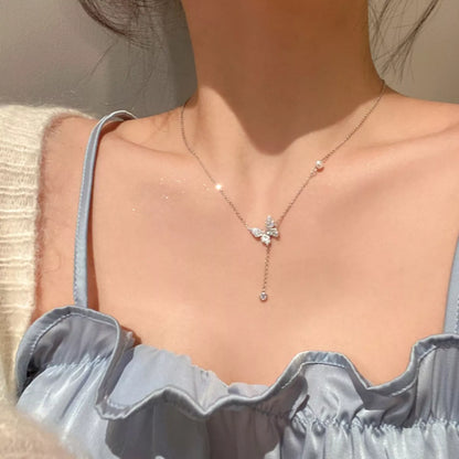 925 Sterling Silver Zircon Butterfly Necklace
