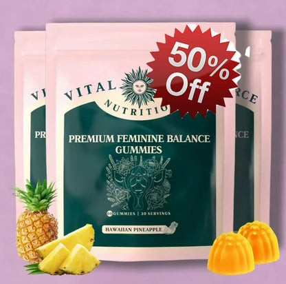 Vital Source Nutrition - Premium Feminine Balance Gummies - for Women’s Health & Wellness - Immune Support - Vegan, Gluten-Free - Hawaiian Pineapple - 60 Gummies - 30 Servings