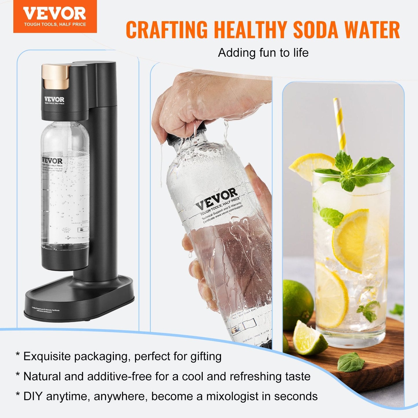 Sparkling Water Maker, Soda Maker Machine For Home Carbonating, Seltzer Water Starter Kit With BPA-free 1L PET Bottle, CO2 Cylinder, Compatible With Mainstream Screw-in 60L CO2 Cylinder