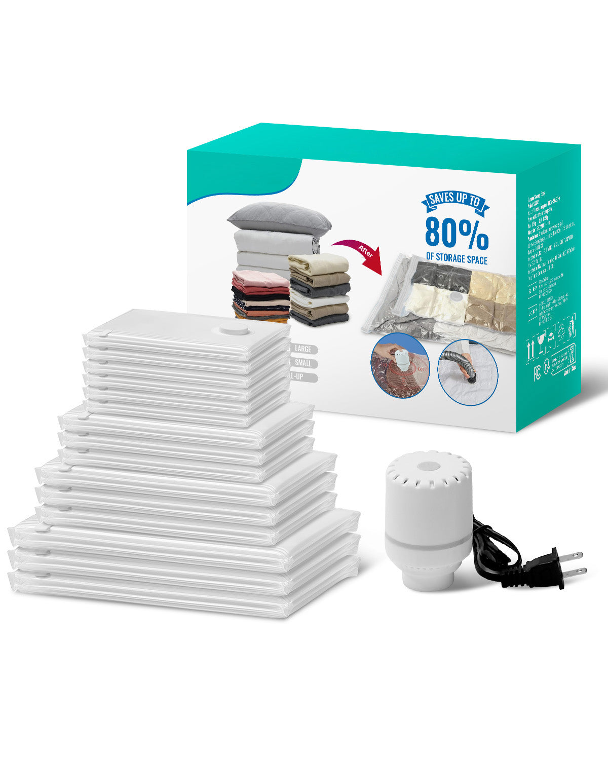 15 Pack Vacuum Storage Bags With Electric Pump, Space Saver Bags Compression For Comforters And Blankets, Sealer Clothes Storage Travel Essentials