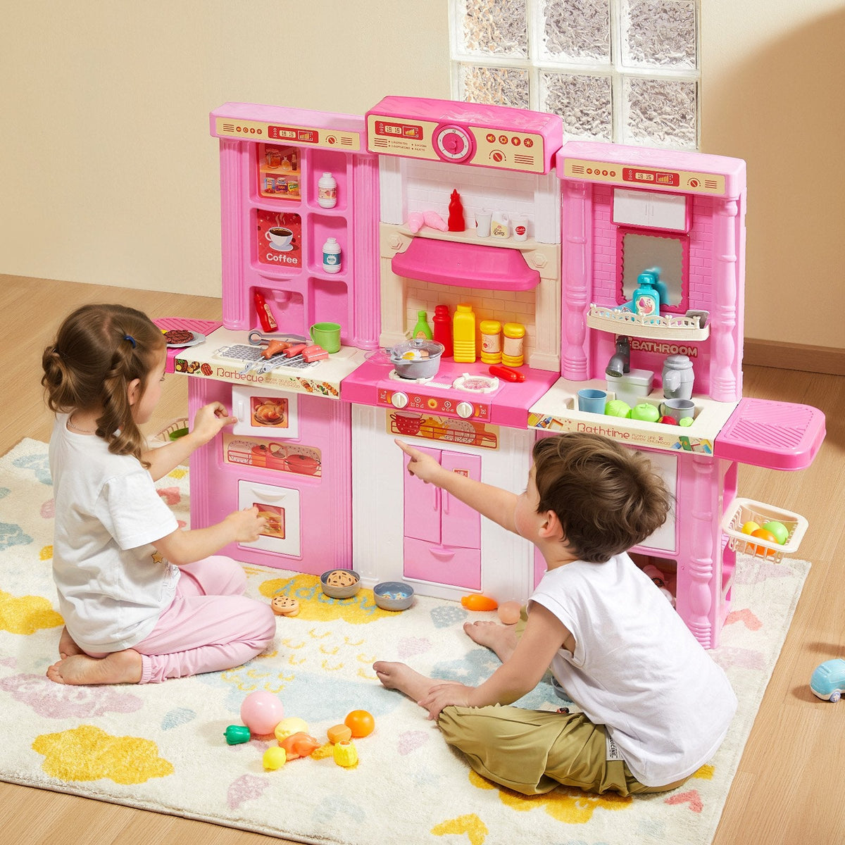 Christmas Gift  VEVOR Kitchen Playset Kids Pretend Cooking Play Toy 74 Piece Accessories